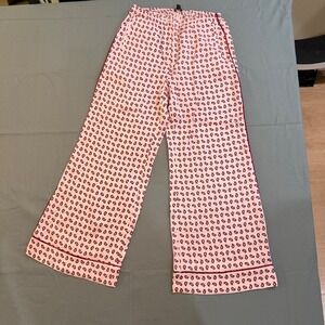 J.Crew Cosmo Pink Silk Paisley Wide Leg Pants Contrast Piping NEW size S